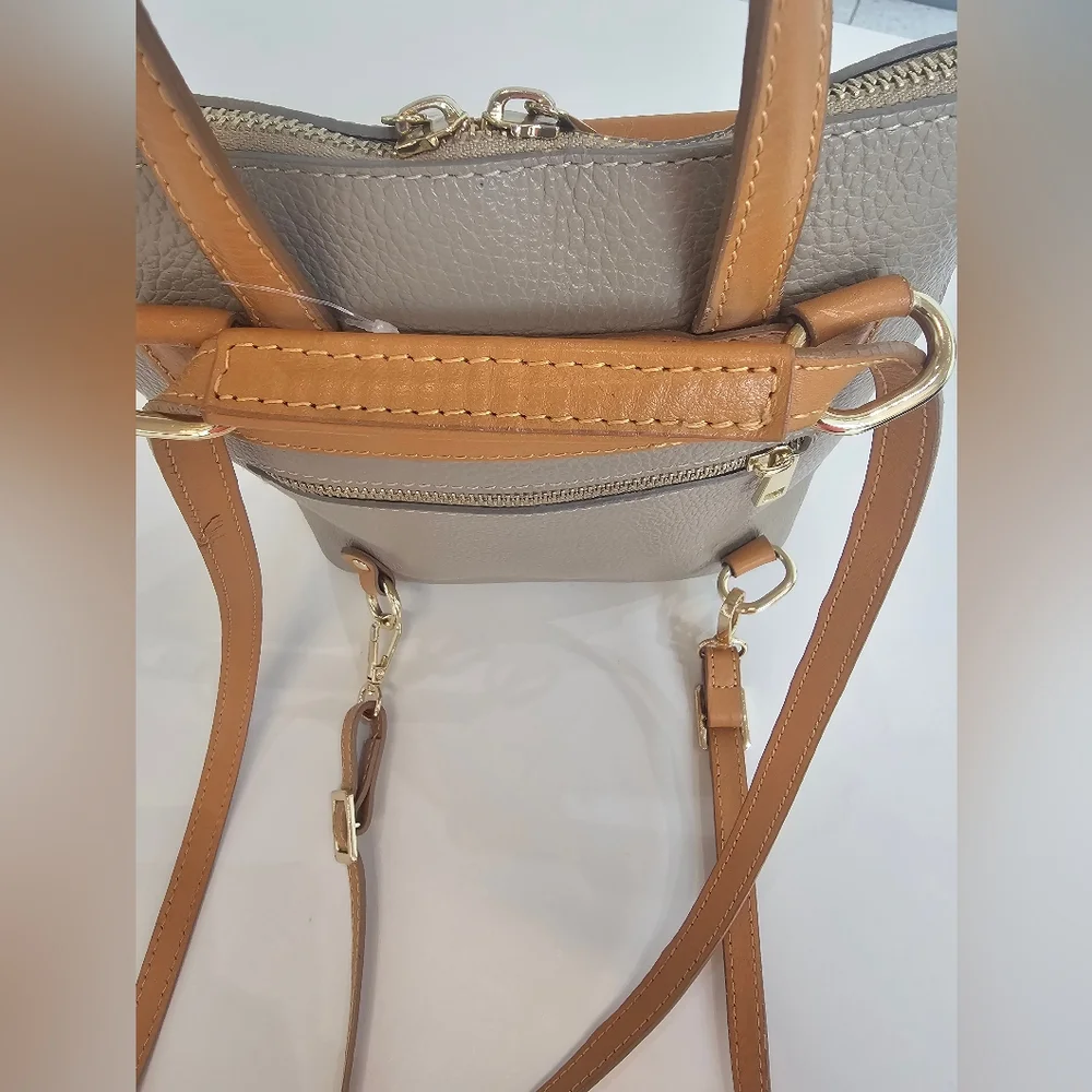 Taupe and Tan Leatherette Women's Backpack - Minimal Pocket Design